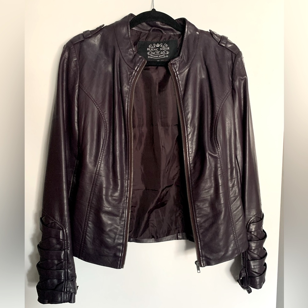 Black Noir Faux Leather Jacket with Corset Details Size M Purple